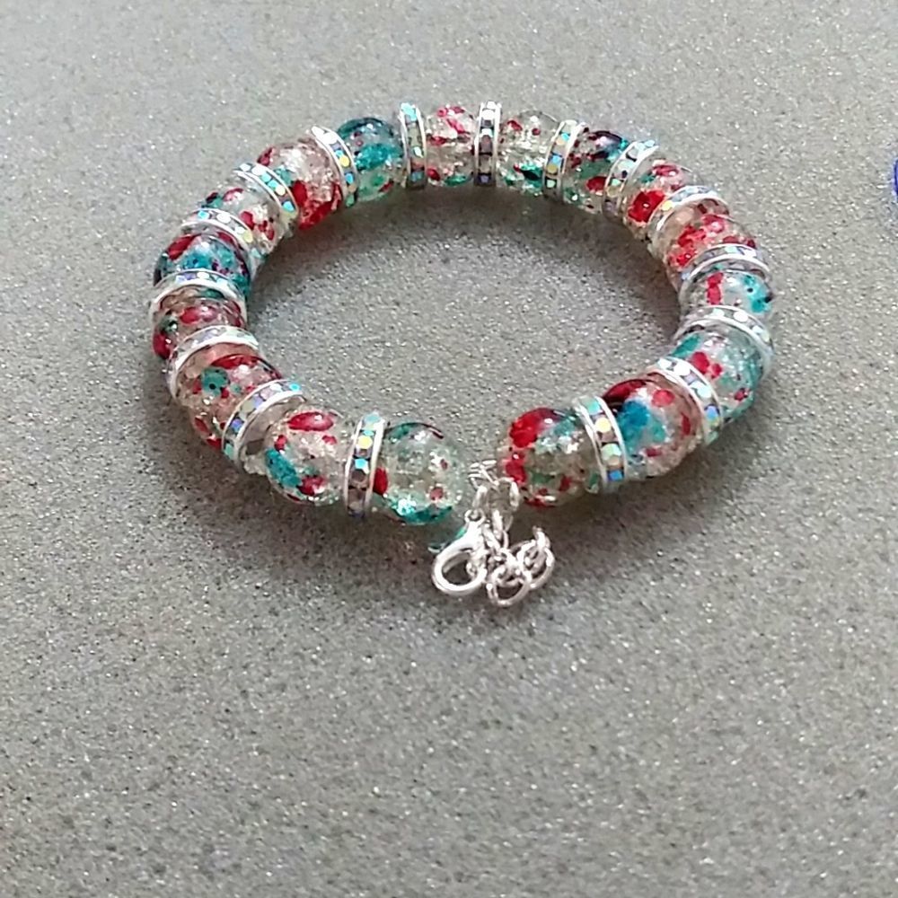 NWOT Bracelet red white blue glass beads